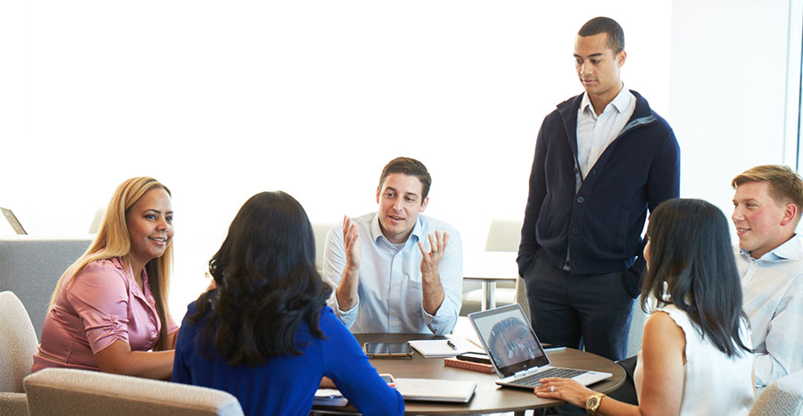 employees in a casual meeting